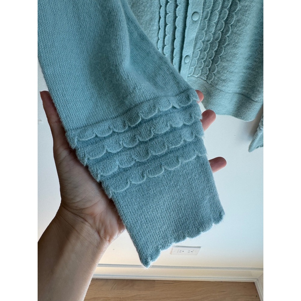 Boden Light Blue Scallop Trim Cardigan Wool Mohair Blend Sweater L - Picture 3 of 12